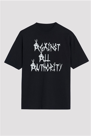 Against All Authority Siyah Oversize Tişört Oversize T-shirt - TişörtFabrikası