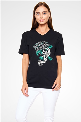 Against All Authority Siyah Unisex V Yaka Tişört T-Shirt