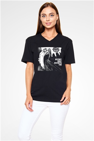 Against All Authority Siyah Unisex V Yaka Tişört T-Shirt