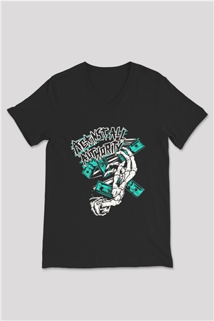 Against All Authority Siyah Unisex V Yaka Tişört T-Shirt
