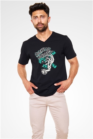 Against All Authority Siyah Unisex V Yaka Tişört T-Shirt