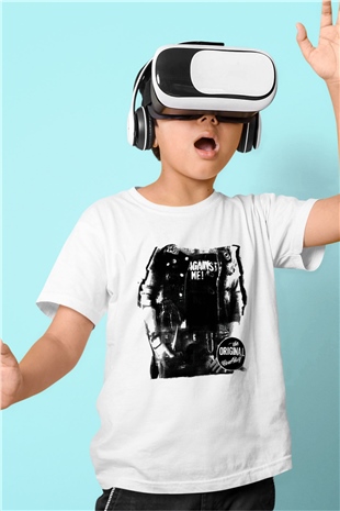 Against Me Baskılı Beyaz Unisex Çocuk Tişört