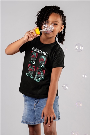 Against Me Baskılı Siyah Unisex Çocuk Tişört