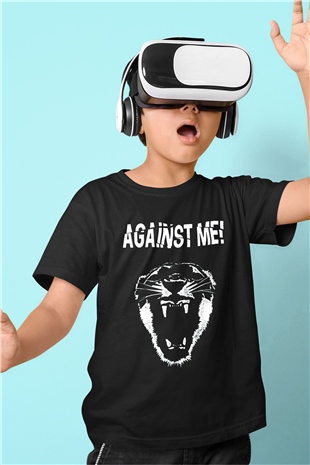 Against Me Baskılı Siyah Unisex Çocuk Tişört