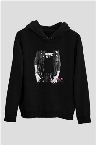 Against Me Baskılı Unisex Siyah Hoodie