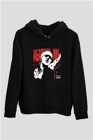 Against Me Baskılı Unisex Siyah Hoodie