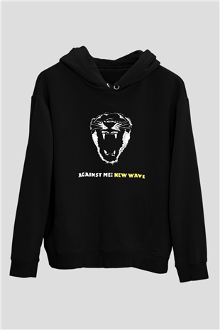 Against Me Baskılı Unisex Siyah Hoodie
