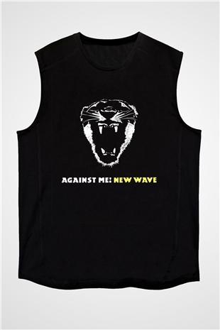 Against Me Baskılı Unisex Siyah Kolsuz Tişört