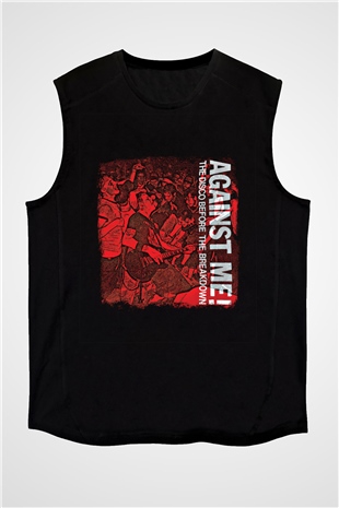 Against Me Baskılı Unisex Siyah Kolsuz Tişört