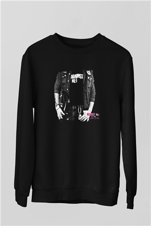 Against Me Baskılı Unisex Siyah Sweatshirt