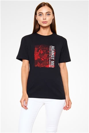 Against Me Baskılı Unisex Siyah Tişört