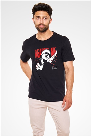Against Me Baskılı Unisex Siyah Tişört