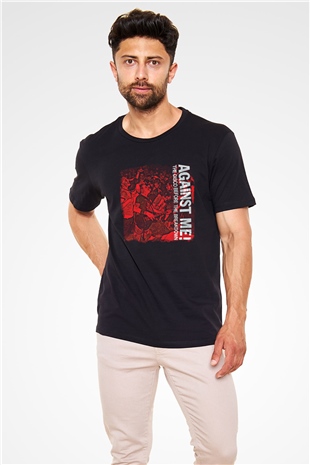 Against Me Baskılı Unisex Siyah Tişört