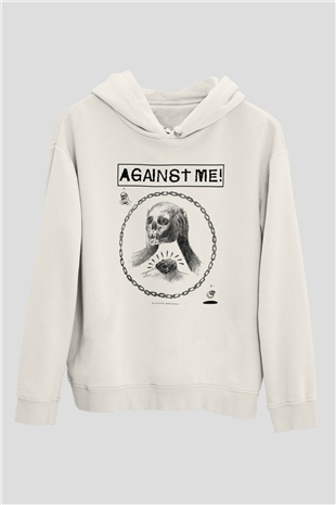 Against Me Beyaz Unisex Kapşonlu Sweatshirt