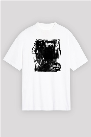 Against Me Beyaz Unisex Oversize Tişört T-Shirt