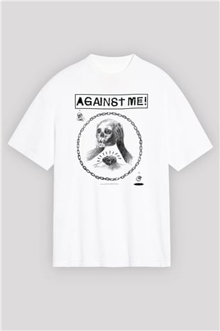 Against Me Beyaz Unisex Oversize Tişört T-Shirt