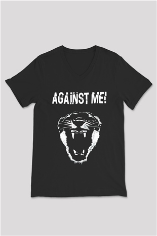 Against Me Siyah Unisex V Yaka Tişört T-Shirt