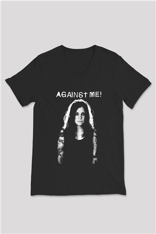 Against Me Siyah Unisex V Yaka Tişört T-Shirt