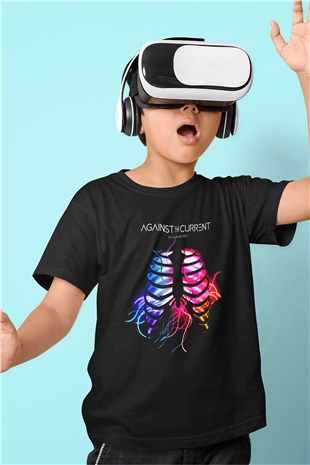 Against The Current Baskılı Siyah Unisex Çocuk Tişört