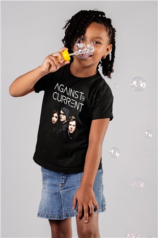 Against The Current Baskılı Siyah Unisex Çocuk Tişört