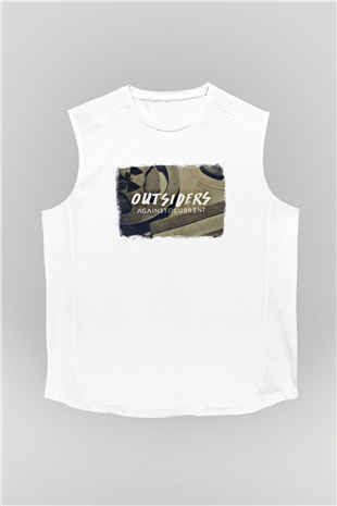 Against The Current Baskılı Unisex Beyaz Kolsuz Tişört