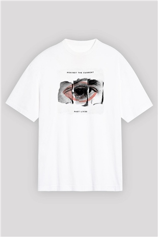 Against The Current Baskılı Unisex Beyaz Oversize Tişört