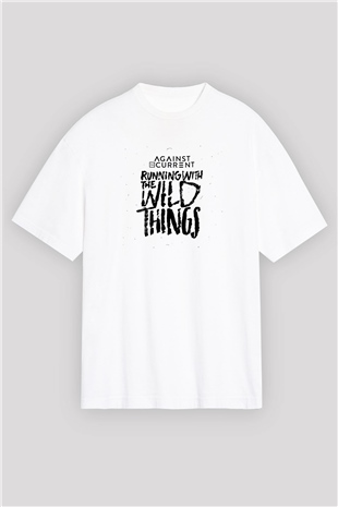 Against The Current Baskılı Unisex Beyaz Oversize Tişört