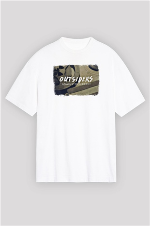 Against The Current Baskılı Unisex Beyaz Oversize Tişört
