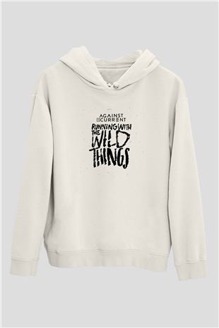 Against The Current Baskılı Unisex Beyaz Hoodie