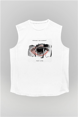 Against The Current Baskılı Unisex Beyaz Kolsuz Tişört