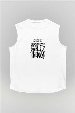 Against The Current Baskılı Unisex Beyaz Kolsuz Tişört