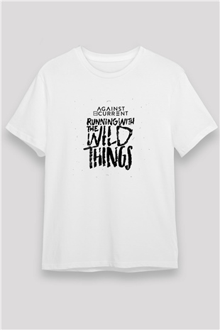 Against The Current Baskılı Unisex Beyaz Tişört