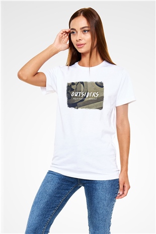 Against The Current Baskılı Unisex Beyaz Tişört