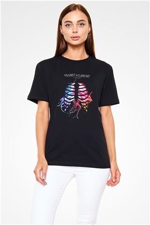 Against The Current Baskılı Unisex Siyah Tişört