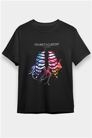 Against The Current Baskılı Unisex Siyah Tişört