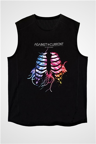 Against The Current Baskılı Unisex Siyah Kolsuz Tişört