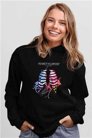 Against The Current Baskılı Unisex Siyah Hoodie