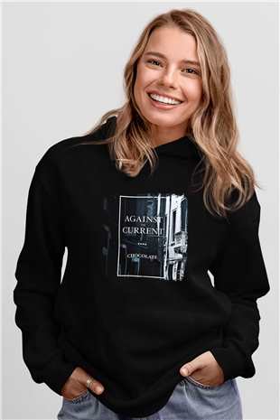 Against The Current Baskılı Unisex Siyah Hoodie