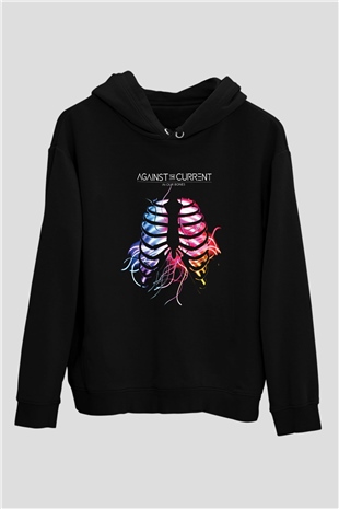 Against The Current Baskılı Unisex Siyah Hoodie