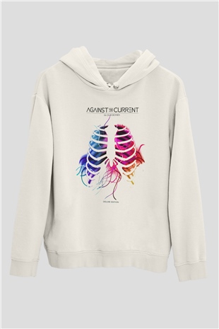 Against The Current Beyaz Unisex Kapşonlu Sweatshirt