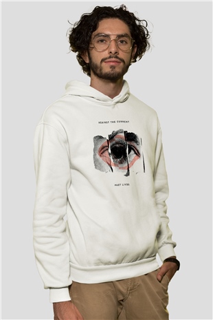 Against The Current Beyaz Unisex Kapüşonlu Sweatshirt