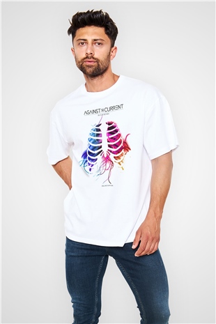 Against The Current Beyaz Unisex Oversize Tişört T-Shirt