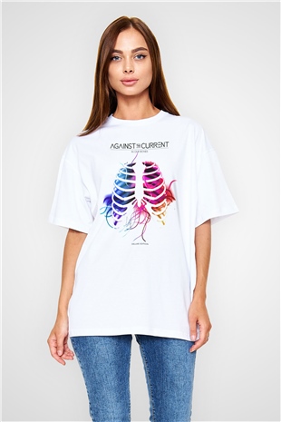Against The Current Beyaz Unisex Oversize Tişört T-Shirt