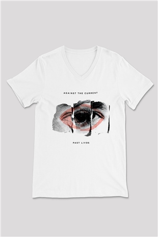 Against The Current Beyaz Unisex V Yaka Tişört