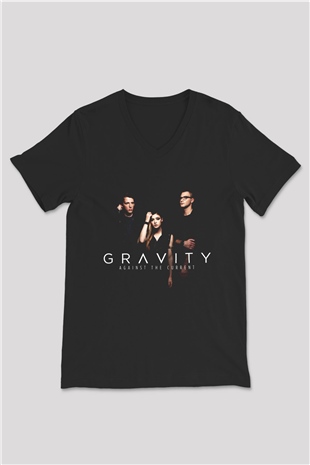Against The Current Siyah Unisex V Yaka Tişört T-Shirt