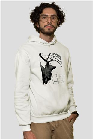 Agalloch Baskılı Beyaz Unisex Kapüşonlu Sweatshirt