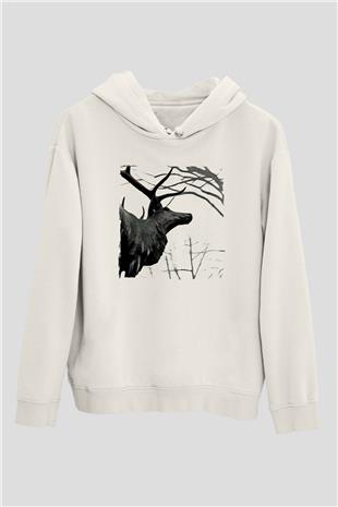 Agalloch Baskılı Beyaz Unisex Kapüşonlu Sweatshirt