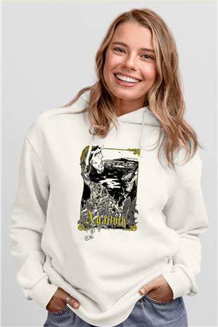 Agalloch Baskılı Beyaz Unisex Kapüşonlu Sweatshirt