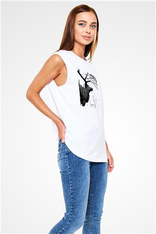Agalloch Baskılı Beyaz Unisex Kolsuz Tişört - Tshirt