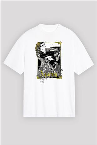 Agalloch Baskılı Beyaz Unisex Oversize Tişört - Tshirt